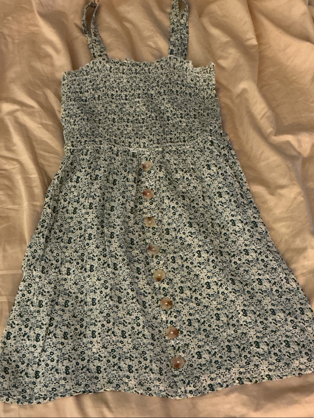 Sky and Sparrow Blue Green Floral Button Sundress